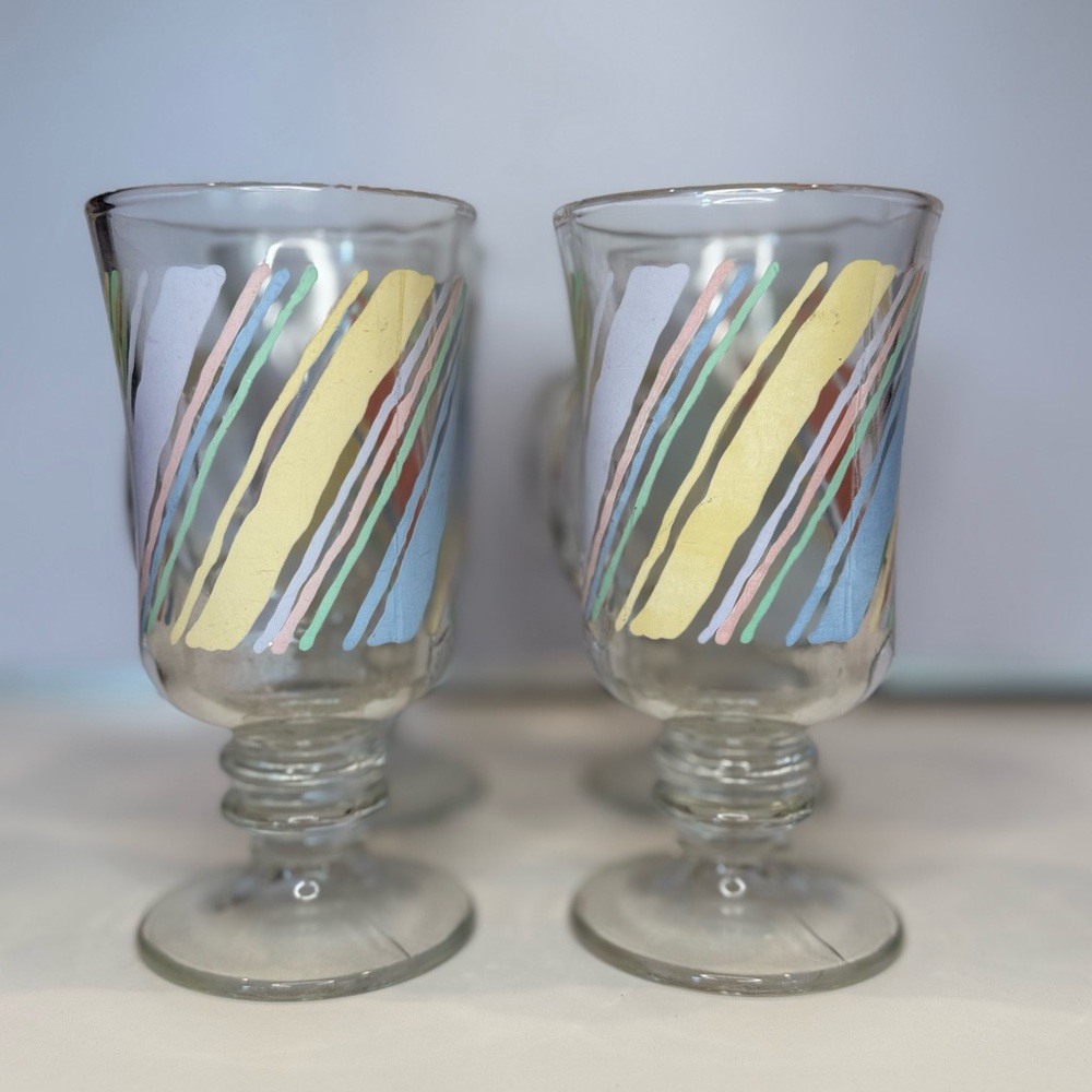Vintage Colorful Striped Glass Mugs Set of 4 - Picture 4 of 6